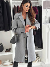 Aurohaya Women's Mid-Length Solid Buttoned Coat with Lapel Collar Pockets